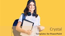  Presentation with happy young student girl holding - PPT layouts with young-beautiful-girl-wearing-student background and a yellow colored foreground