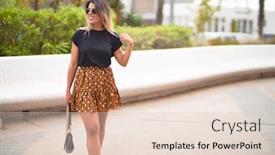  Presentation with animal print - Amazing slide deck having young beautiful girl wearing sunglasses t-shirt and animal print skirt walking at the park backdrop and a lemonade colored foreground