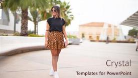  Presentation with animal print - Cool new theme with young beautiful girl wearing sunglasses t-shirt and animal print skirt walking at the park backdrop and a lemonade colored foreground