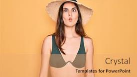  Presentation with summer sun - Colorful PPT theme enhanced with young-beautiful-girl-wearing-swimwear backdrop and a coral colored foreground