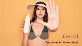  Presentation with summer sun - Slide set enhanced with young-beautiful-girl-wearing-swimwear background and a coral colored foreground