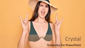  Presentation with sun star - Colorful presentation theme enhanced with young-beautiful-girl-wearing-swimwear backdrop and a coral colored foreground