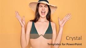  Presentation with summer sun - Presentation theme featuring young-beautiful-girl-wearing-swimwear background and a coral colored foreground