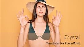  Presentation with summer sun - Theme having young-beautiful-girl-wearing-swimwear background and a coral colored foreground