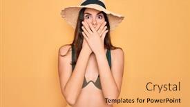  Presentation with summer sun - Presentation enhanced with young-beautiful-girl-wearing-swimwear background and a coral colored foreground