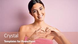 Presentation with heart hands - Colorful PPT layouts enhanced with young-beautiful-girl-wearing-towel backdrop and a coral colored foreground
