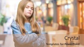  Presentation with army person pressing remote baton - Audience pleasing PPT theme consisting of young beautiful girl wearing winter backdrop and a coral colored foreground