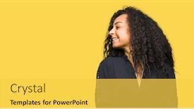  Presentation with hair dress - Amazing slides having young beautiful girl with curly hair wearing elegant dress looking away to side with smile on face natural expression laughing confident backdrop and a yellow colored foreground