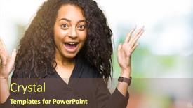  Presentation with curly hair - Presentation theme featuring young beautiful girl with curly hair wearing elegant dress celebrating crazy and amazed for success with arms raised and open eyes screaming excited winner concept background and a tawny brown colored foreground