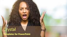  Presentation with hair dress - Presentation design enhanced with young beautiful girl with curly hair wearing elegant dress crazy and mad shouting and yelling with aggressive expression and arms raised frustration concept background and a tawny brown colored foreground