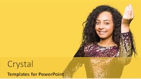  Presentation with hair dress - Colorful PPT layouts enhanced with young beautiful girl with curly hair wearing night party dress doing italian gesture with hand and fingers confident expression backdrop and a yellow colored foreground