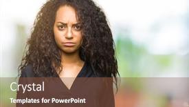  Presentation with hair dress - PPT theme consisting of young beautiful girl with curly hair wearing elegant dress puffing cheeks with funny face mouth inflated with air crazy expression background and a tawny brown colored foreground