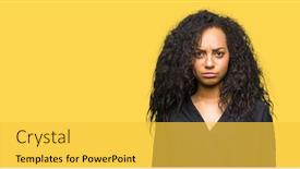  Presentation with hair dress - Cool new PPT theme with young beautiful girl with curly hair wearing elegant dress puffing cheeks with funny face mouth inflated with air crazy expression backdrop and a yellow colored foreground