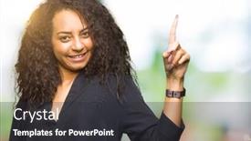  Presentation with hair dress - Colorful presentation enhanced with young beautiful girl with curly hair wearing elegant dress pointing finger up with successful idea exited and happy number one backdrop and a dark gray colored foreground