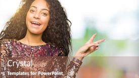  Presentation with hair dress - Slide deck enhanced with young beautiful girl with curly hair wearing night party dress smiling with happy face winking at the camera doing victory sign number two background and a tawny brown colored foreground