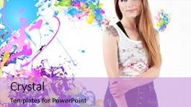  Presentation with tattoo - Amazing PPT theme having young beautiful girl with tattoo and abstract color background backdrop and a lilac colored foreground