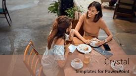  Presentation with coffee - PPT layouts with young-beautiful-girlfriends-having-coffee background and a coral colored foreground