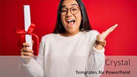  Presentation with hands holding - Cool new PPT layouts with young-beautiful-graduate-asian-woman backdrop and a soft green colored foreground