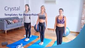  Presentation with group - Presentation design featuring young-beautiful-group-of-sportswomen background and a sky blue colored foreground