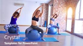  Presentation with gym ball - PPT layouts having young-beautiful-group-of-sportswomen background and a ocean colored foreground