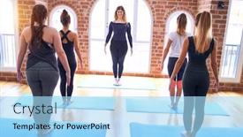  Presentation with group - Colorful theme enhanced with young-beautiful-group-of-sportswomen backdrop and a light blue colored foreground