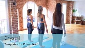  Presentation with group - Amazing slide set having young-beautiful-group-of-sportswomen backdrop and a light blue colored foreground