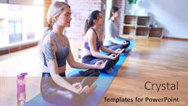  Presentation with lotus - Colorful PPT layouts enhanced with young-beautiful-group-of-sportswomen backdrop and a coral colored foreground