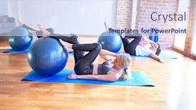  Presentation with gym ball - Colorful PPT theme enhanced with young-beautiful-group-of-sportswomen backdrop and a sky blue colored foreground