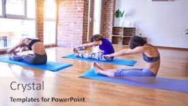  Presentation with fold - Slides having young-beautiful-group-of-sportswomen background and a coral colored foreground