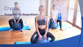  Presentation with gym ball - Slide deck with young-beautiful-group-of-sportswomen background and a sky blue colored foreground