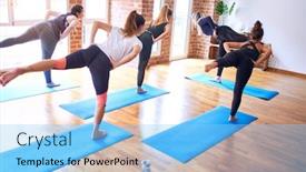  Presentation with women warrior - PPT layouts enhanced with young-beautiful-group-of-sportswomen background and a light blue colored foreground