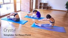  Presentation with fold - PPT theme having young-beautiful-group-of-sportswomen background and a coral colored foreground