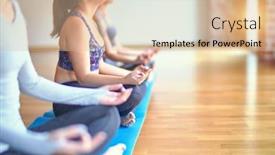  Presentation with lotus - Cool new PPT theme with young-beautiful-group-of-sportswomen backdrop and a lemonade colored foreground