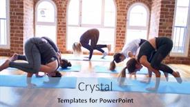  Presentation with group - Slide deck enhanced with young-beautiful-group-of-sportswomen background and a light blue colored foreground