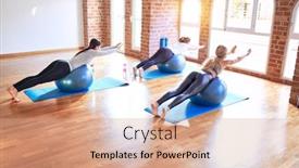  Presentation with gym ball - Slide set having young-beautiful-group-of-sportswomen background and a coral colored foreground