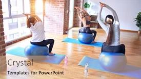  Presentation with gym ball - Amazing theme having young-beautiful-group-of-sportswomen backdrop and a lemonade colored foreground