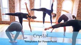  Presentation with group - Slide deck having young-beautiful-group-of-sportswomen background and a light blue colored foreground