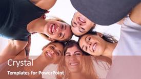  Presentation with group - Audience pleasing PPT layouts consisting of young-beautiful-group-of-sportwomen backdrop and a coral colored foreground