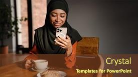  Presentation with tea cup - PPT layouts featuring young-beautiful-happy-smiling-woman background and a tawny brown colored foreground