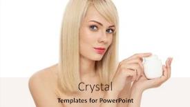  Presentation with health woman running female runner - PPT theme consisting of young beautiful healthy blond woman with pot of face cream over white background background and a coral colored foreground
