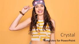  Presentation with hippie - Amazing slide set having young-beautiful-hippie-woman backdrop and a yellow colored foreground