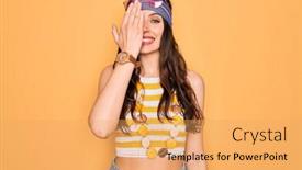  Presentation with hippie - Presentation theme having young-beautiful-hippie-woman background and a yellow colored foreground