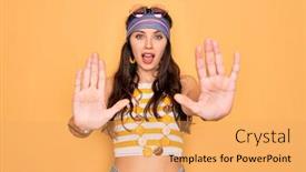  Presentation with hippie - Presentation design enhanced with young-beautiful-hippie-woman background and a yellow colored foreground