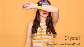  Presentation with woman sad - PPT theme with young-beautiful-hippie-woman background and a yellow colored foreground