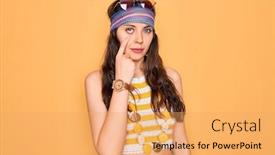  Presentation with hippie - Audience pleasing slide set consisting of young-beautiful-hippie-woman backdrop and a yellow colored foreground