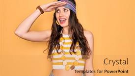  Presentation with hippie - Presentation theme with young-beautiful-hippie-woman background and a yellow colored foreground