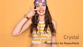  Presentation with hippie - Beautiful PPT theme featuring young-beautiful-hippie-woman backdrop and a yellow colored foreground