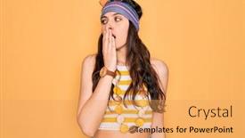  Presentation with beautiful young woman getting face - Colorful slide set enhanced with young-beautiful-hippie-woman backdrop and a yellow colored foreground