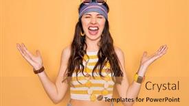  Presentation with hippie - Colorful presentation design enhanced with young-beautiful-hippie-woman backdrop and a yellow colored foreground