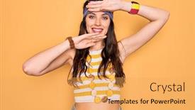  Presentation with hippie - Beautiful slide set featuring young-beautiful-hippie-woman backdrop and a yellow colored foreground